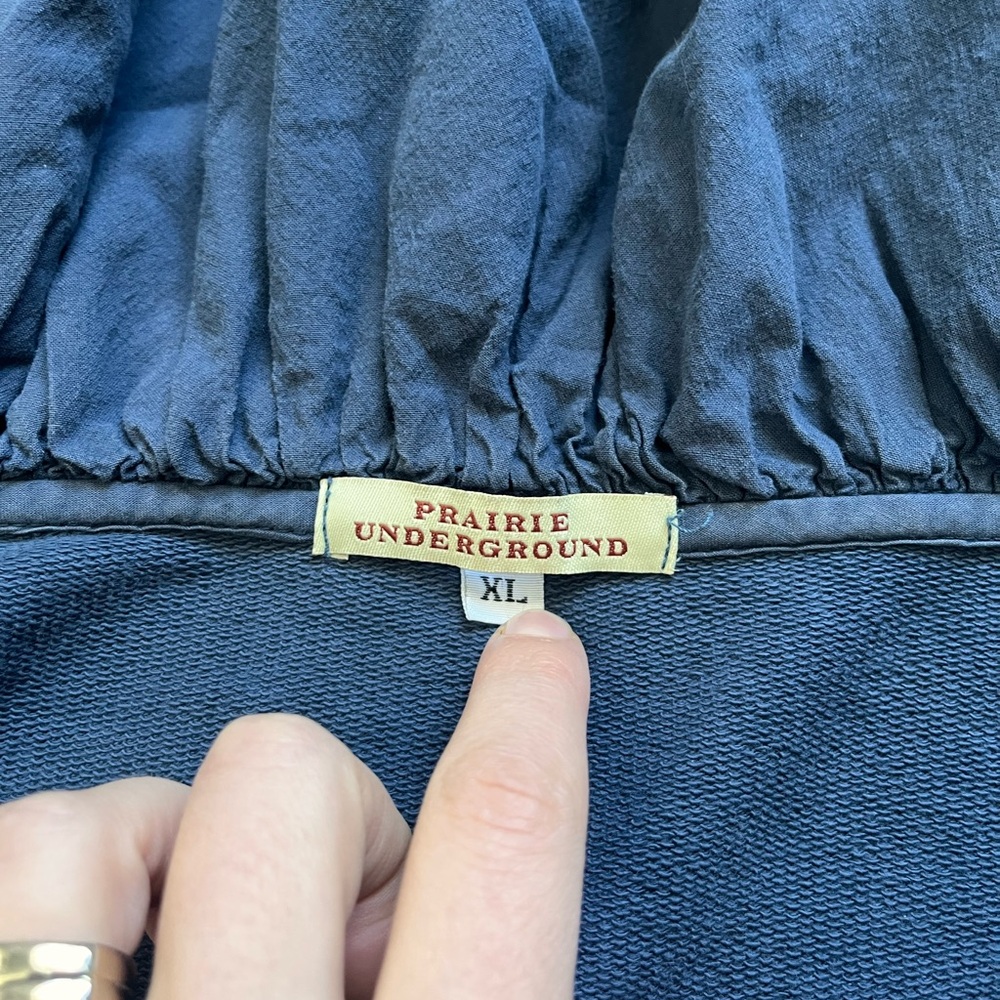 Prairie Underground zip up navy hood tunic organic cotton XL long cloak pockets - Picture 6 of 9